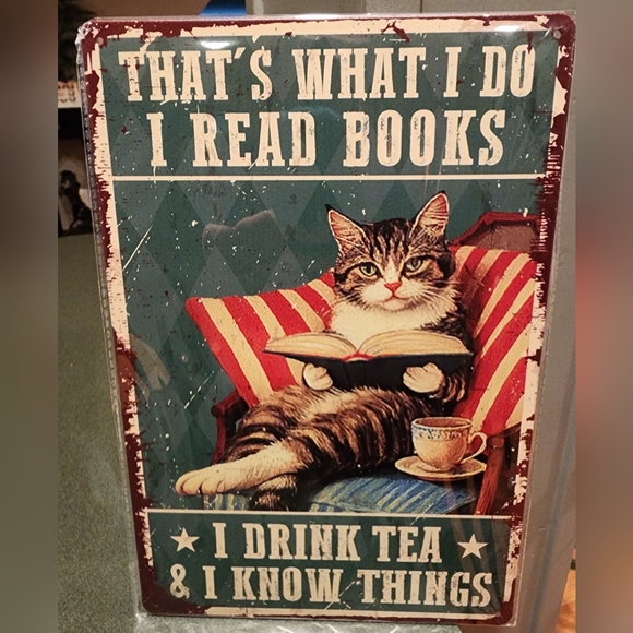 Other - New Vintage Retro style Cat Reading Metal Sign